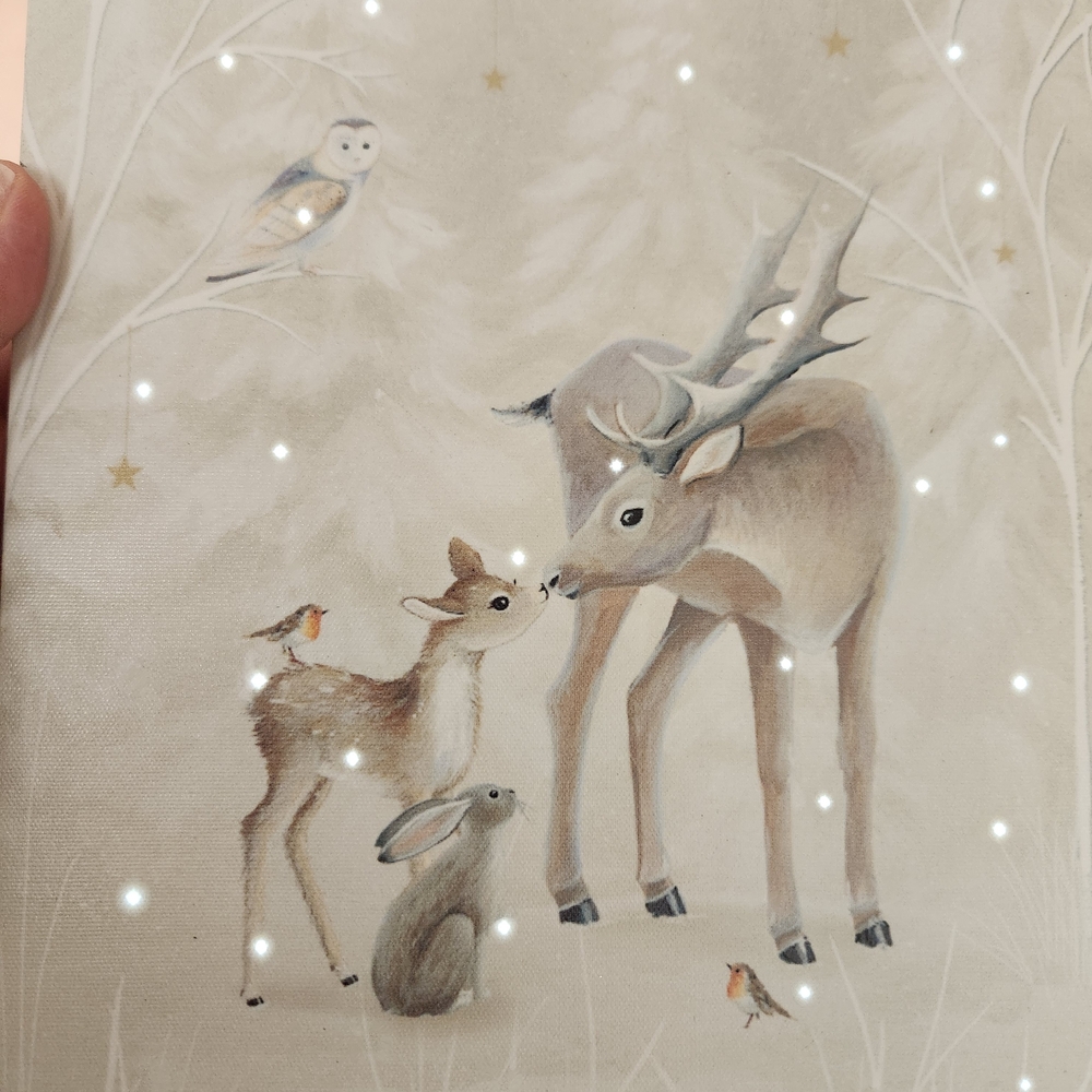 Lighted Battery Operated Holiday Deer and Forest Animals Canvas Art Wth B Hanger